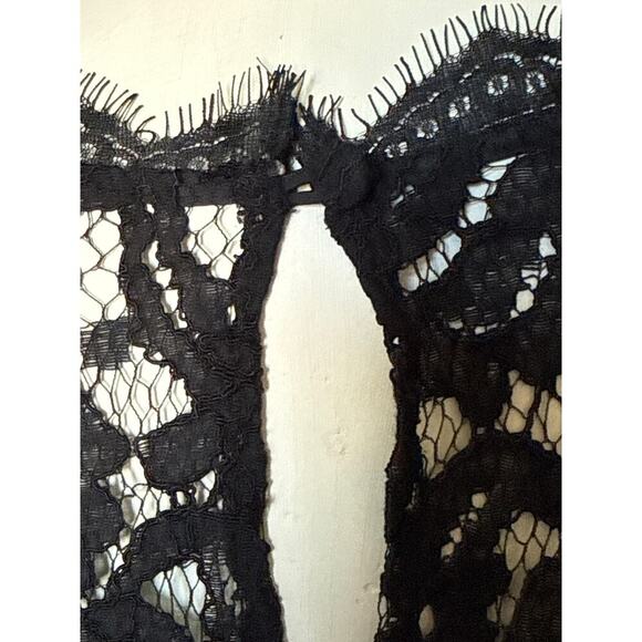 Adrianna Papell Dress Womens 6 Black Sheer Eyelash Lace Overlay V-Neck Sheath - Picture 6 of 10